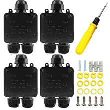 4Pcs Waterproof Junction Box 3 Way, IP68 External Waterproof Electrical Junction Box for Diameter 5mm -15mm Wire