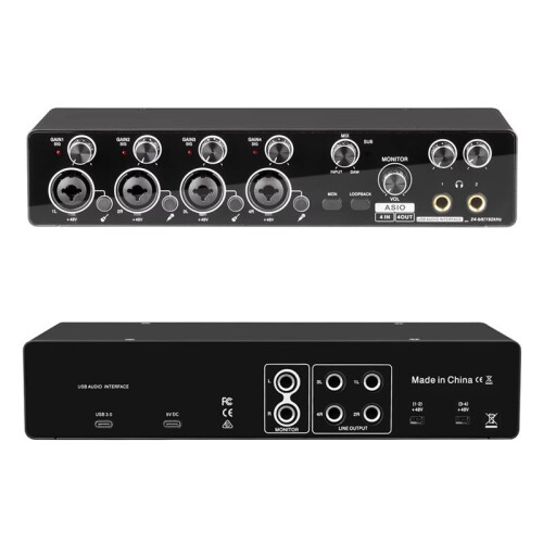 Professional 4 Channel USB Audio Interface Sound Card Support ASIO, Mic Preamplifier for Studio and Live Recording