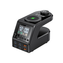 Stazione di Ricarica GaN da 240 W con Visualizzazione 'Ora e Della Sveglia, Caricabatterie Rapido Wireless USB Type-C PD3.1 da 4 X 140 W per
