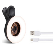 Macro Lens with Clip Ring Light, Portable Rechargeable Dimming for Smartphone Photography Camera Video Recording