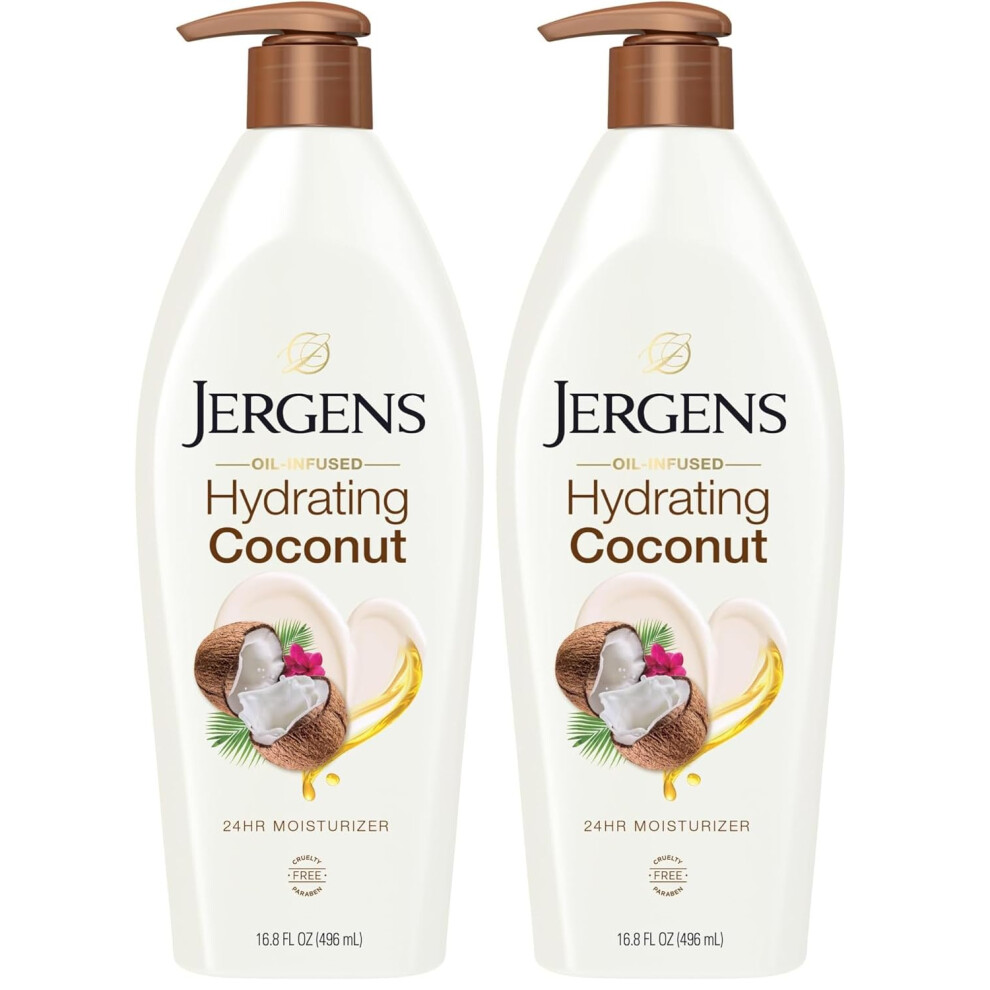 Jergens Hydrating Coconut Body Lotion,Hand And Body Moisturizer,Infused With Coconut Oil,Hydrates Dry Skin Instantly, 16.8 Oz,(Pack Of 2)