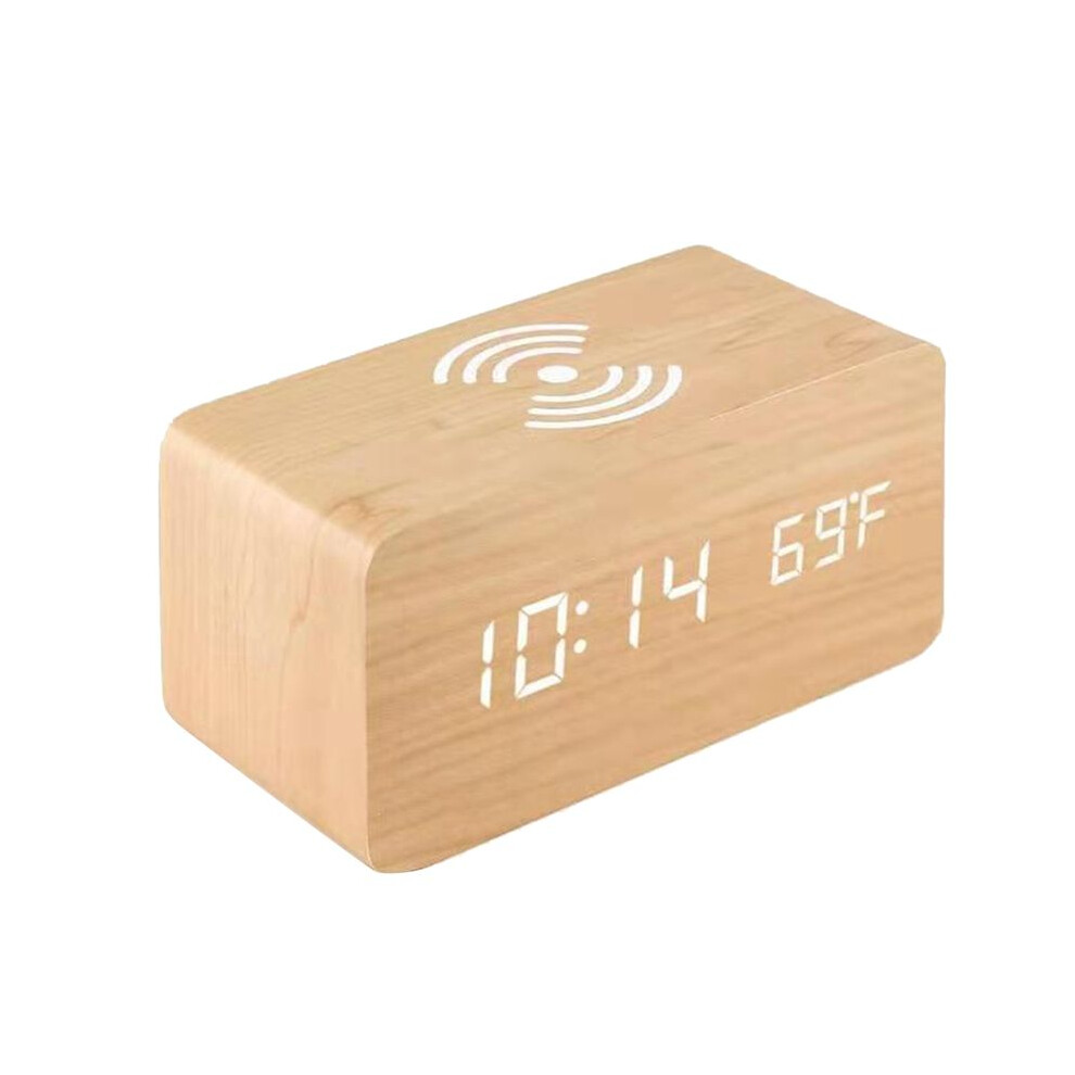 Wooden Digital Alarm Clock With Wireless Charging, Led Clock With Date,Temperature, Desk Clocks 4712988093351