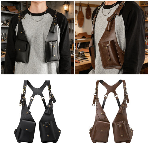 Crossbody Pack with Expandable Storage PU Texture-brown 2