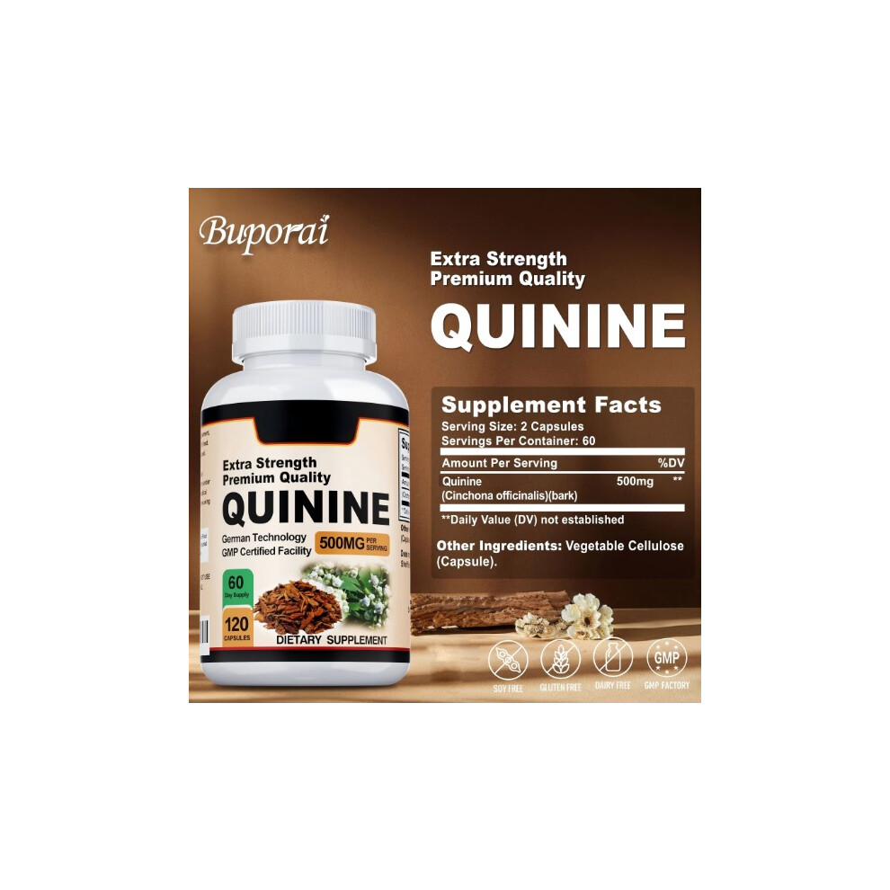 (2PCS) Quinine Capsules 500mg Support Leg Cramps, Stomach Health & Immune System-120capsules