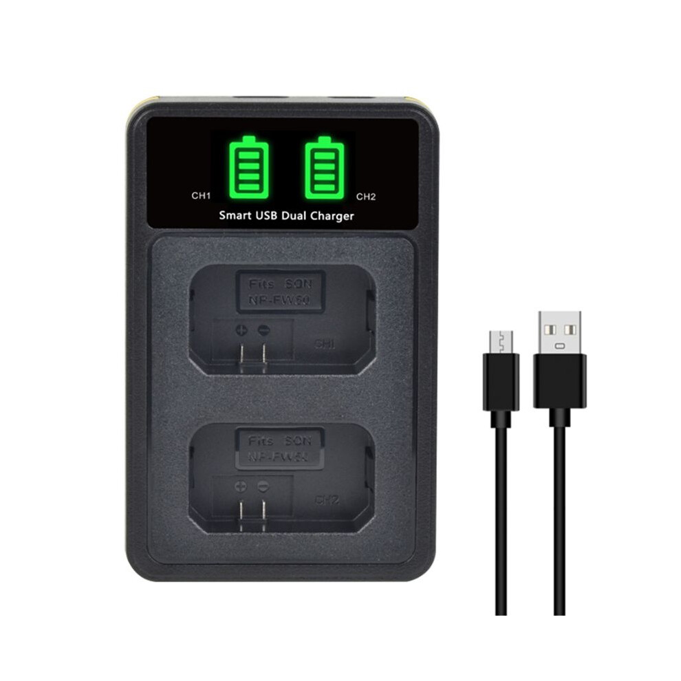 Np-Fw50 Dual Charger, Suitable For Np-Fw50, Fw50 Battery Dual Charger Black 6034021360625