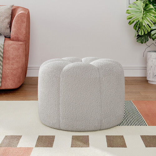 Living And Home Round Shape Teddy Fabric Footstool 1