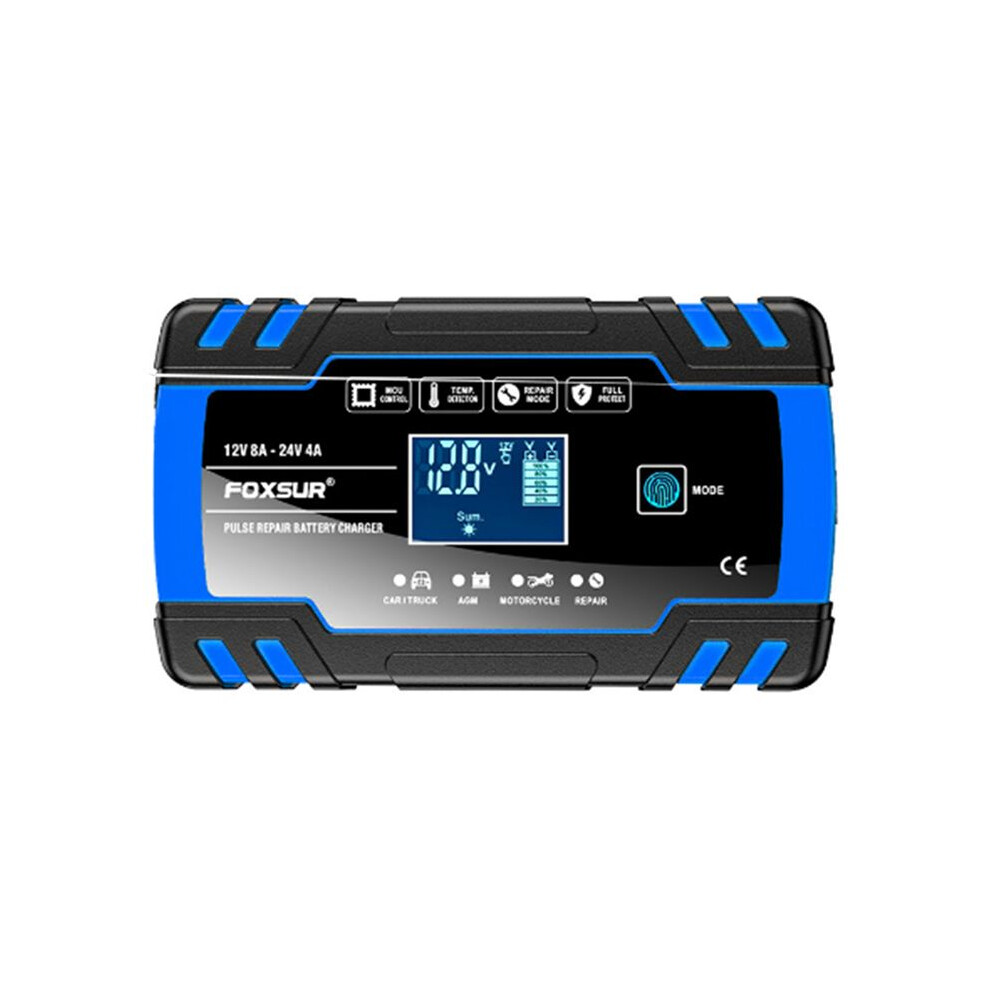 Foxsur Motorcycle Car Battery Charger 12V 8A 24V 4A Automatic Pulse Repair Lcd Car Battery Repair Charger-Eu Plug 4713241333900