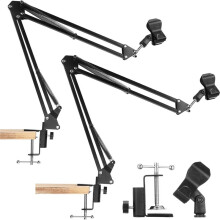 1 Pcs Boom Mic Arm Desk Microphone Stand with 3/8Inch Screw Mount Clamp Storable for Light Mics Podcast Gaming Recording