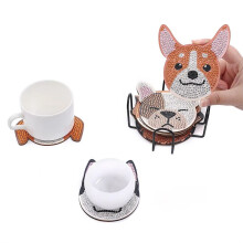 10 Peças DIY Crystal Flash Diamond Painted Wooden Art Coasters com Suporte Animal Dog Style