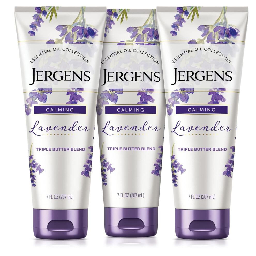 Jergens Lavender Body Butter Hand And Body Lotion, Moisturizer For Women, With Essential Oils For Indulgent Moisturization, 7 Oz, Pack Of 3