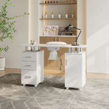 120x45cm Manicure Table with Built-In Nail Dust Collector, 3 Drawers & 1 Cabinet