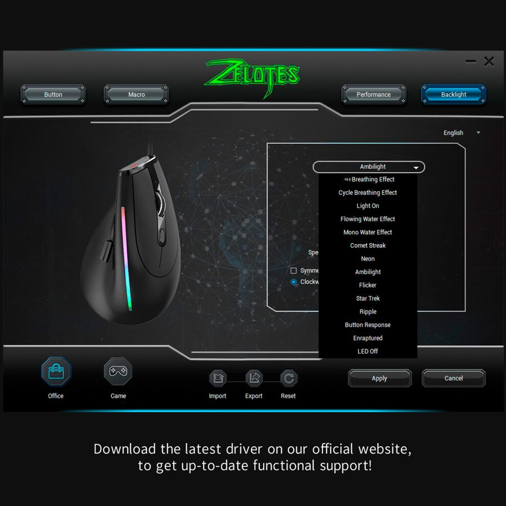 Zelotes T-50 Wired Vertical Rgb Mouse 12800 Dpi 7340572626035