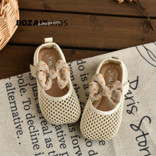(Off-white, 26) Princess shoes for children and girls, bow sandals, baby mesh thin hollow breathable indoor shoes, outdoor soft-soled bean shoes