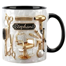 Ergonomic Handle Hair Stylist Mug Salon Themed Ceramic-Black