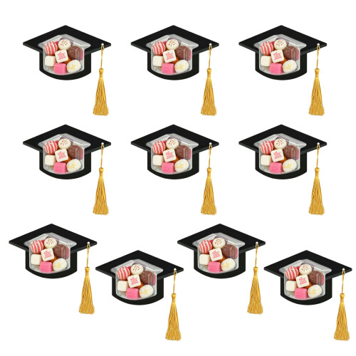 10Pcs Graduation Cap Shape Candy Box 17x10cm Plastic-Black