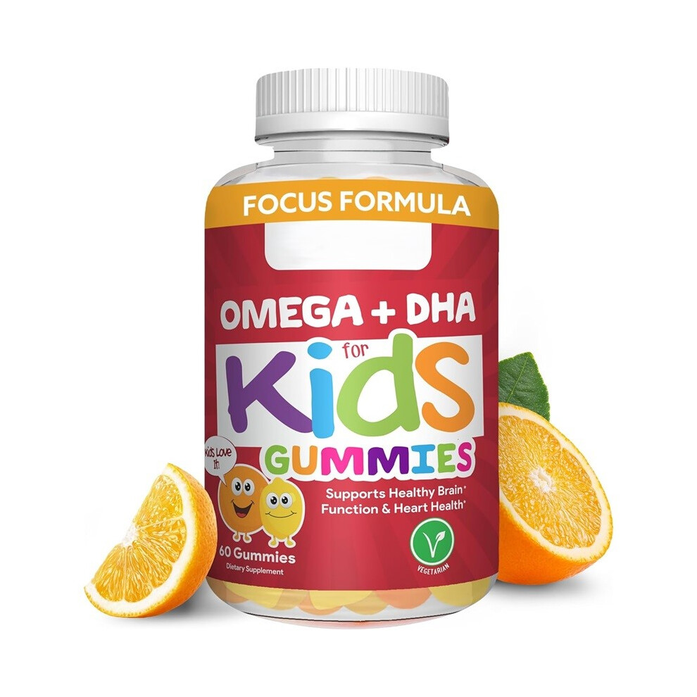 (2pcs) Omega 3+DHA Gummies for Kids with Plant-Based Omega 3 6 9,Vitamin C|No Fishy Taste|60 Gummies