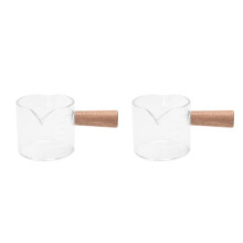 2Pcs Double Spouts Espresso Shot Glasses Measuring Glass Espresso Cups Cookware with Wood Handle for Milk Coffee, 75 Ml
