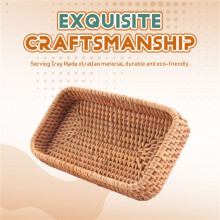 Hand-Woven Storage Basket Rattan Storage Tray Wicker Baskets Bread Fruit Food Breakfast Display Box Home Decoration-C