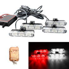One-To-Four Vehicle-Mounted 12-Led Grille Flashing Warning Light With Wireless Compatible Remote Control, Color: Red And White. :Red White Surprise G