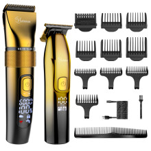Hatteker Hair Clippers T-Blade Trimmer Kit Beard Barber Clipper Kit for Men Golden