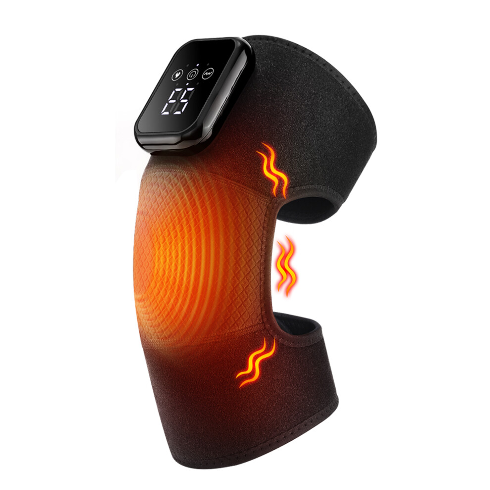 Stoyotu (1Pc Black) Heated Knee Massager, Thermal Knee Support Wrap, 3 Level Adjustable Vibration Heating Pad ,Knee Relaxation Leg Warmer