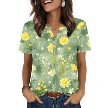 Womens Tops V Neck Short Sleeve Shirts Casual-Turquoise XXL