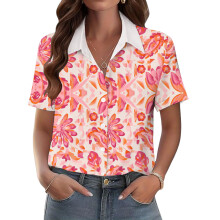 Women's V-neck short-sleeved shirt, casual positional-Pink XXL