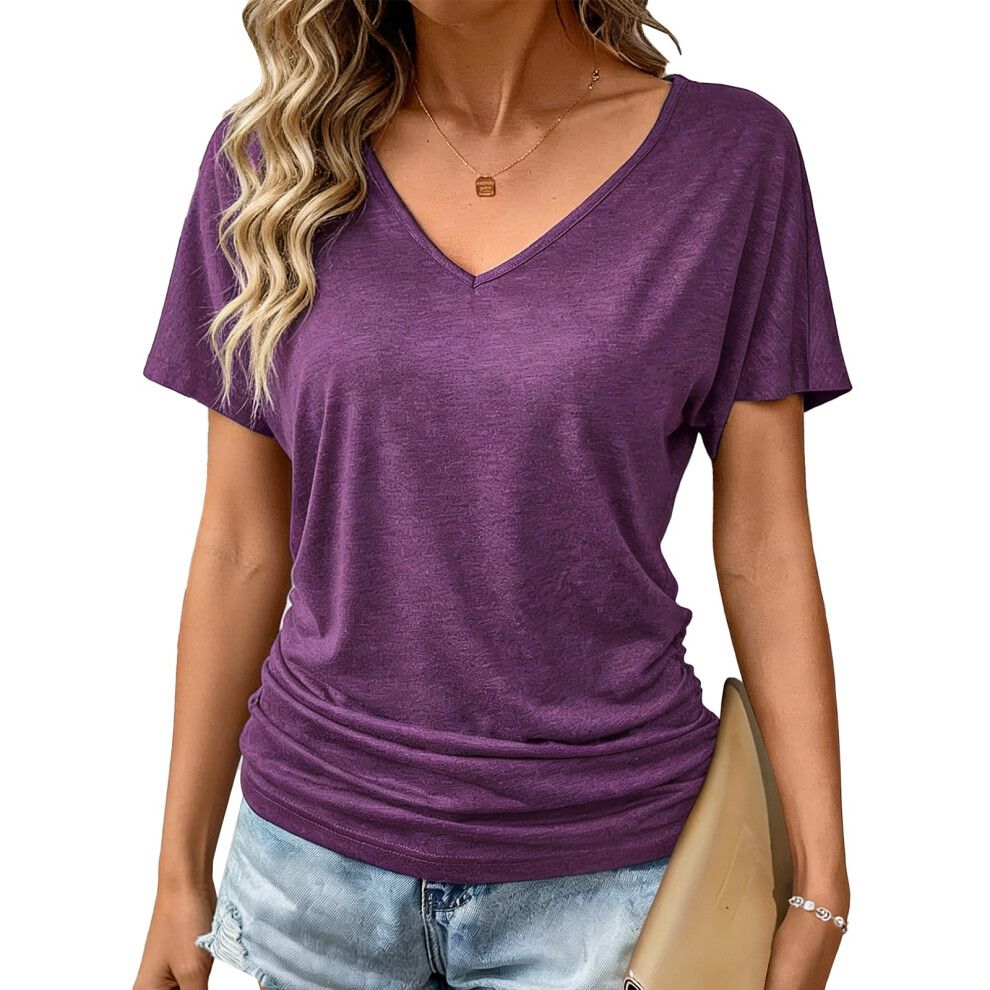 Purple Womens T-Shirts Short Sleeve V Neck Dolman Tops- Xxl