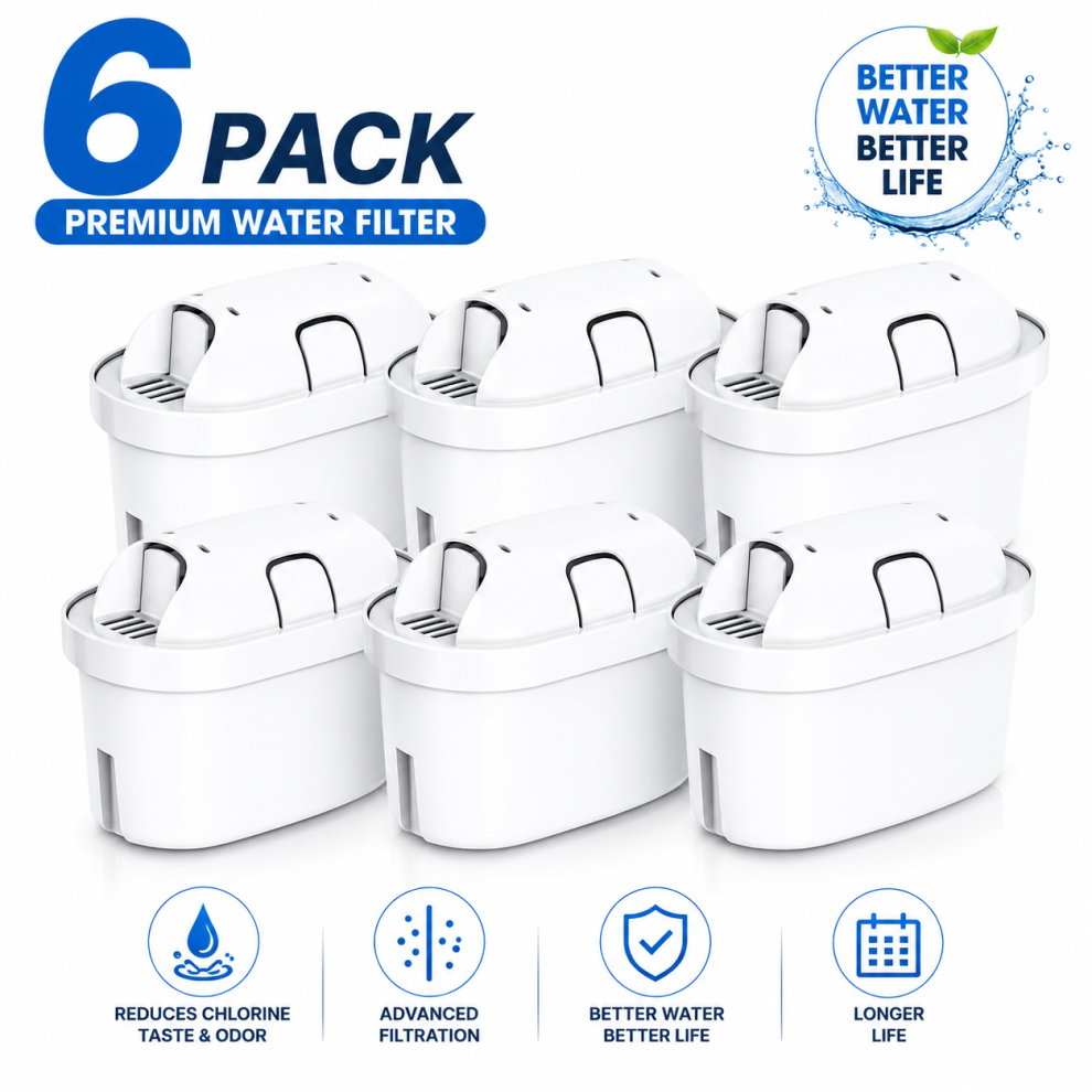 Klamol Water Filter Cartridges Compatible With Brita Maxtra, 6 Pack For Marella, Style Jugs, 5 Stage Filtration Removes Chlorine, Odor, Metals