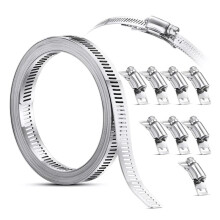 304 Stainless Steel 3.5M Hose Clamp Strap with 8 Fasteners Worm Clamp Adjustable Worm Gear Pipe Ducting Hose Clamp