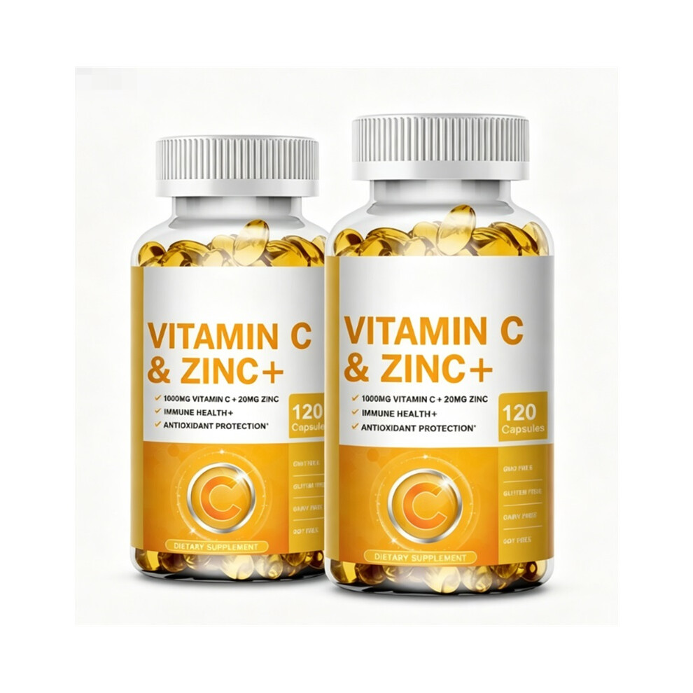 (120 Count(2 Packs)) Vitamin C 1000mg & Zinc 20mg Capsules, Immune Support & Antioxidant Protection, 120 Capsules