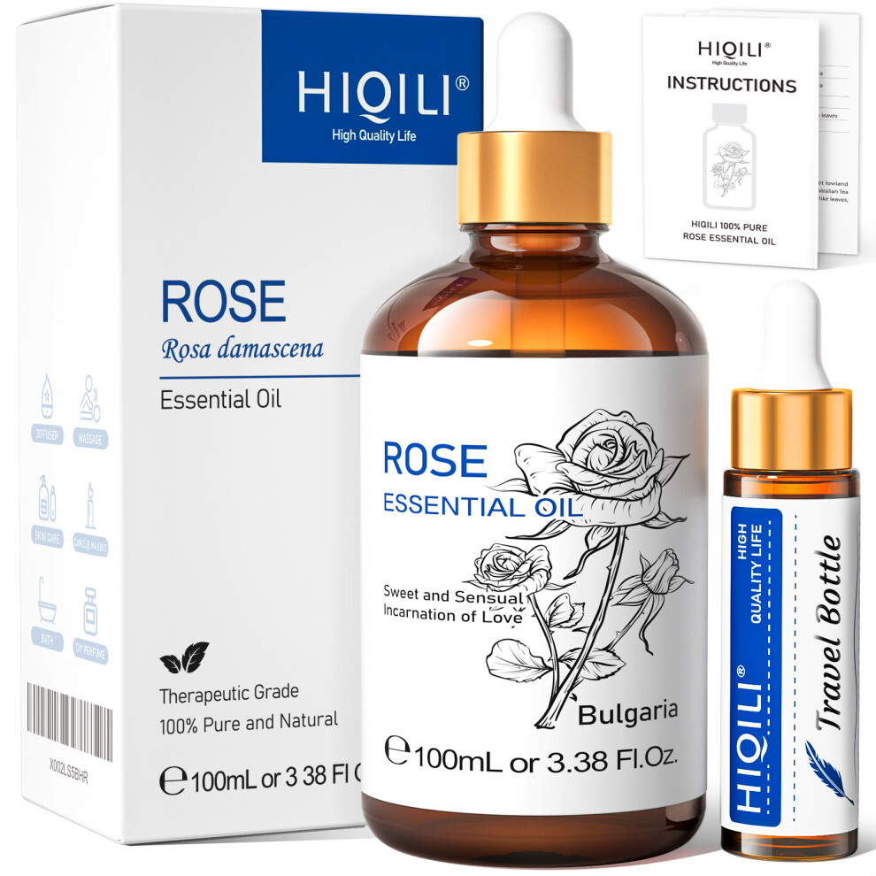 (Rose, 100ml) HIQILI Essential Oil Rose Geranium Lavanda Citronela Tea Tree vanille Body Oil Face Skin Care Massage 100ML/3.38fl.oz