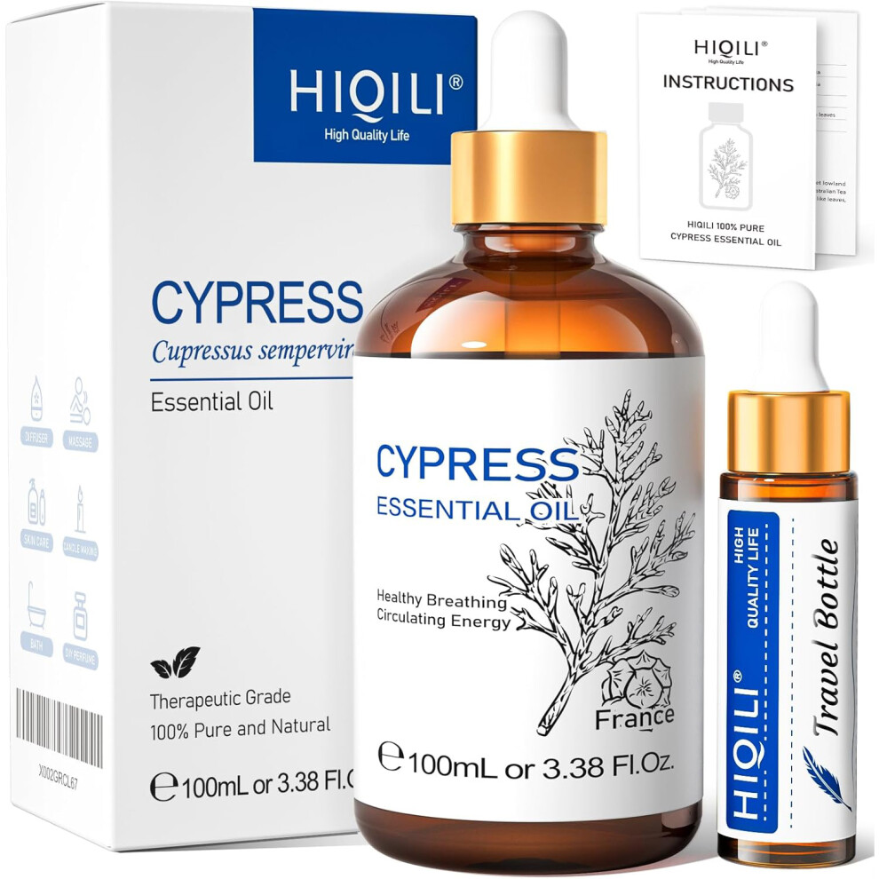 (Cypress, 100ml) HIQILI Essential Oil Rose Geranium Lavanda Citronela Tea Tree vanille Body Oil Face Skin Care Massage 100ML/3.38fl.oz