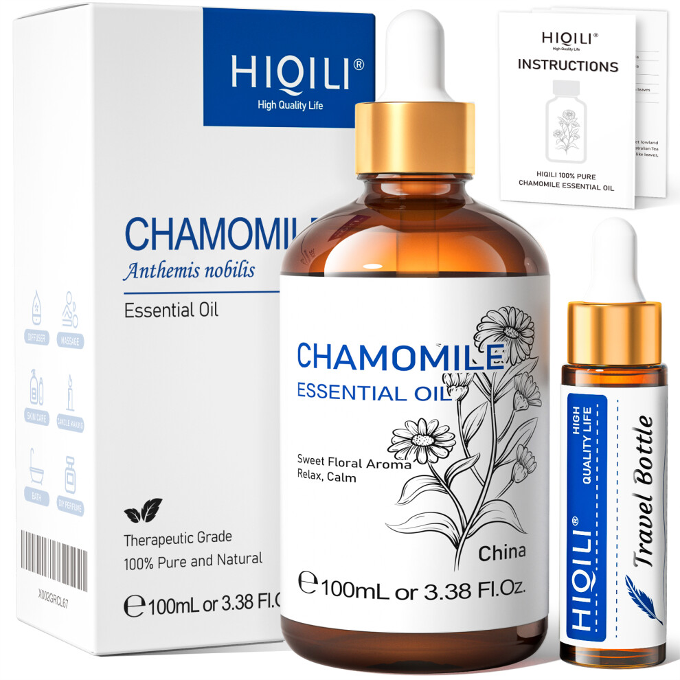 (Chamomile, 100ml) HIQILI Essential Oil Rose Geranium Lavanda Citronela Tea Tree vanille Body Oil Face Skin Care Massage 100ML/3.38fl.oz