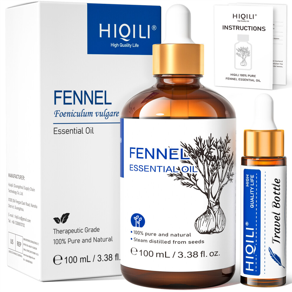 (Fennel, 100ml) HIQILI Essential Oil Rose Geranium Lavanda Citronela Tea Tree vanille Body Oil Face Skin Care Massage 100ML/3.38fl.oz