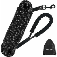 Laisse pour chien de 5 m avec poignée rembourrée, laisse d'entraînement noire résistante pour les promenades et les activités en extérieur