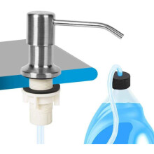 Distributeur de savon pour évier de cuisine en acier inoxydable brossé avec tube en silicone de 119 cm et pompe de comptoir