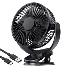 Ventilateur de bureau portable rechargeable avec pince USB, 3 vitesses, batterie 5000 mAh, silencieux et compact, idéal pour la maison ou le bureau.