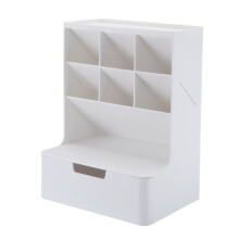 6 +1 Cassetto Scatola Portaoggetti da Scrivania Scatola Porta Trucchi Matita Scuola Forniture per Ufficio Cancelleria, Bianca