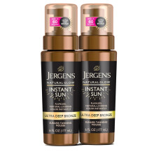 Jergens Natural Glow Instant Sun Body Mousse, Self Tanner for Ultra Deep Bronze Tan, Natural Looking Fake Tan, 6 Oz, Pack of 2