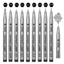 Schwarze Filzstifte mit feiner Spitze, 9er-Set, ideal zum Skizzieren, Schreiben im Büro, Zeichnen, für Dokumente, Manga und Scrapbooking.