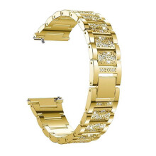 (gold, 22mm) 18/20/22mm Three-Bead Diamond-Set Watch Band Compatible with Samsung Active 2, Watch4 & Huawei GT2 Metal Steel Band