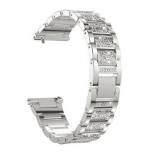 (silver, 22mm) 18/20/22mm Three-Bead Diamond-Set Watch Band Compatible with Samsung Active 2, Watch4 & Huawei GT2 Metal Steel Band
