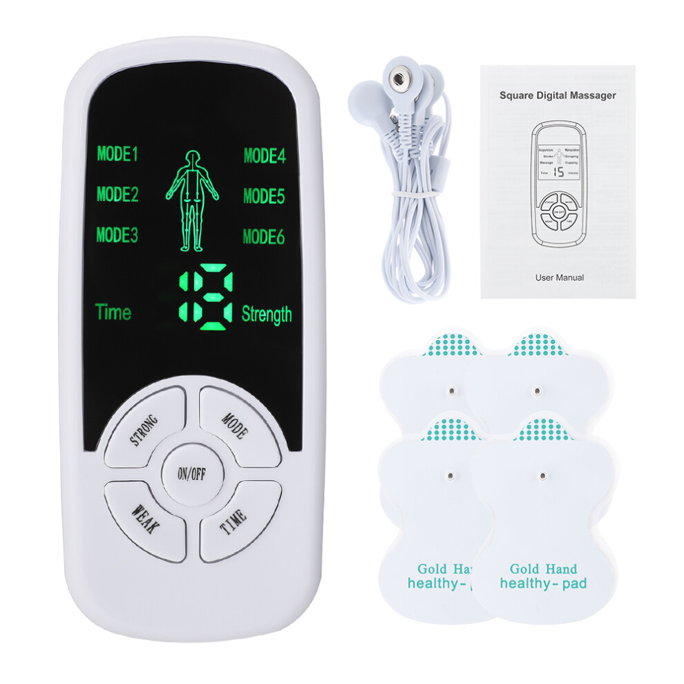 Stoyotu White (White) Muscle Electrostimulator Ems Tens Massager Machine 6 Modes Meridian Physiotherapy Pulse 4 Electrode Patch Body Massager Relax