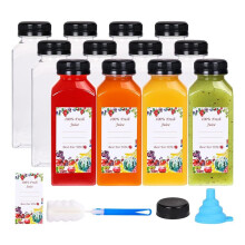 12 Bottiglie di Succo di Plastica da 12 Once con Tappi Antimanomissione, Contenitori di Succo Trasparenti Riutilizzabili con Etichette, Imbuto e