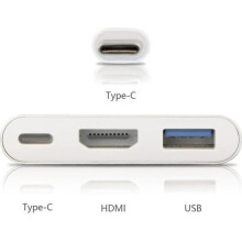 USB-C naar HDMI en USB 3.0 multiport-adapter voor MacBook, compacte aluminium hub met snelle gegevensoverdracht.