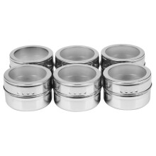 SODIAL (R)6 Stueck / Satz Klar Deckel Magnet Gewuerzdose Edelstahl Spice Sauce Vorratsbehaelter Toepfe Kueche Condiment Halter Haushaltswaren