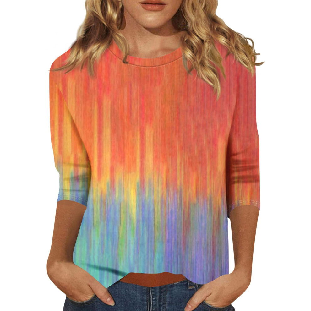 Orange Women's Three-Quarter Sleeve Round Neck Casual- Xxl