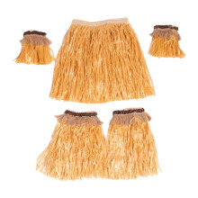 Hawaiian Grass Skirt Suit Elastic Arm Sleeve Feet Cover Grass Skirt Hula Dance Costume Beach Summer Holiday Wedding Party Favor(Straw Color)