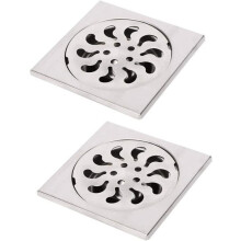Set van 2 vierkante haarvangers van roestvrij staal voor doucheafvoer, 90 x 90 x 30 mm, zilverkleurig, filter voor badkamerafvoer